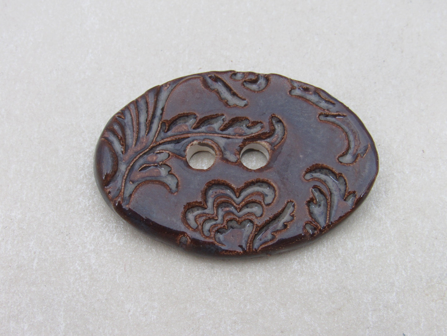Large Brocade Pattern Oval Handmade Ceramic Button