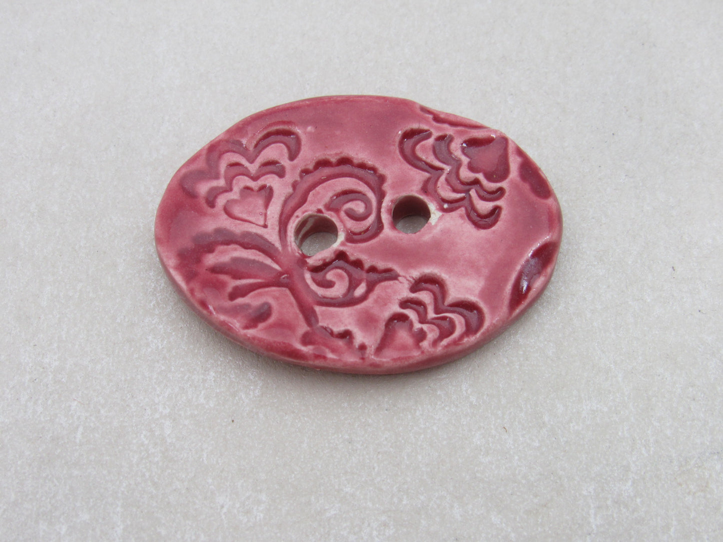 Large Brocade Pattern Oval Handmade Ceramic Button