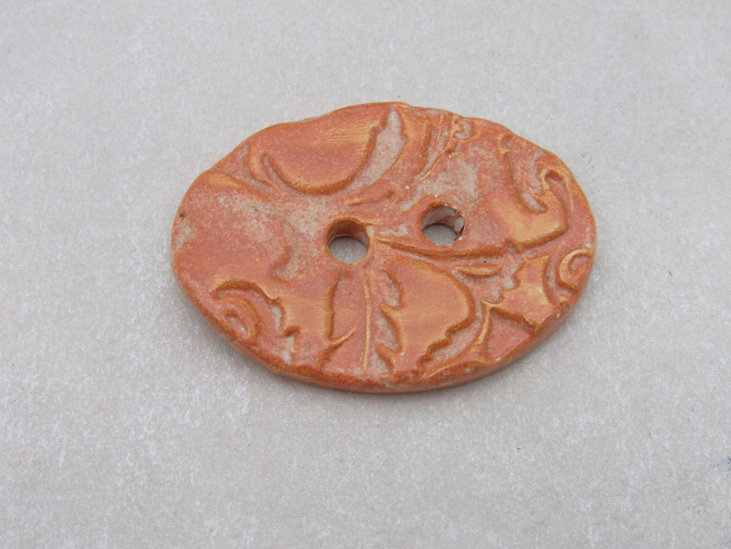 Large Brocade Pattern Oval Handmade Ceramic Button