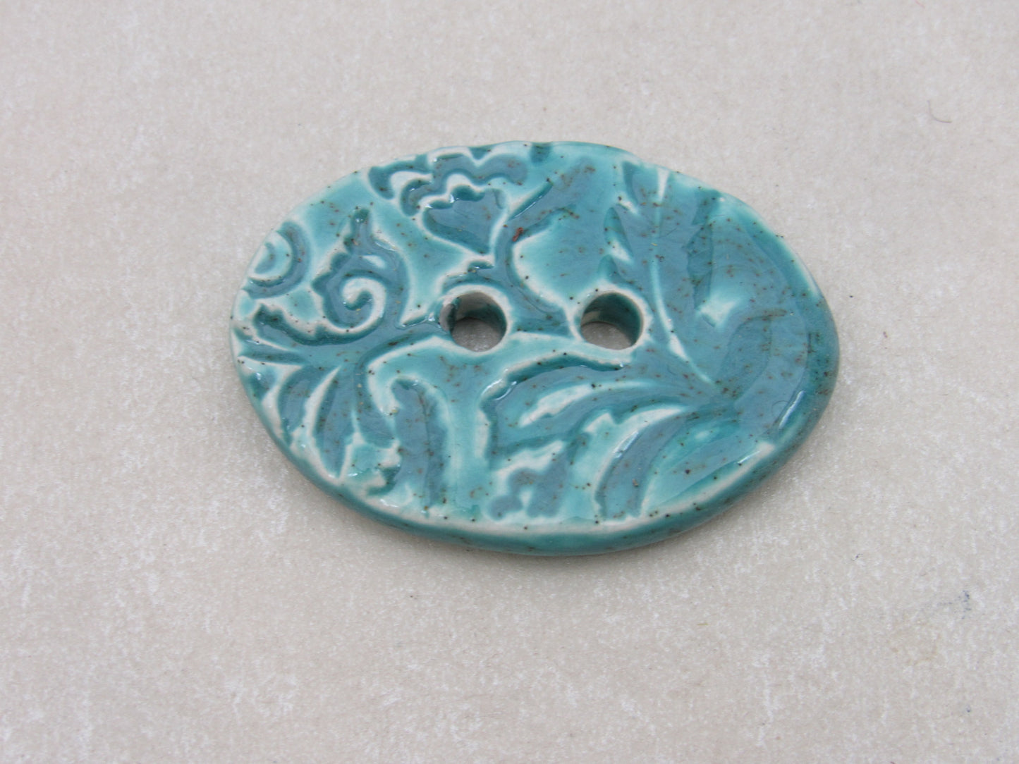 Large Sprig Pattern Oval Handmade Ceramic Button