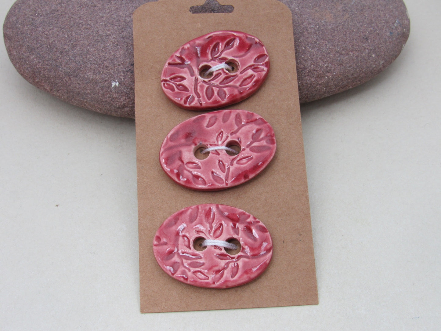 Trio of Medium Oval Sprig Pattern Ceramic Buttons