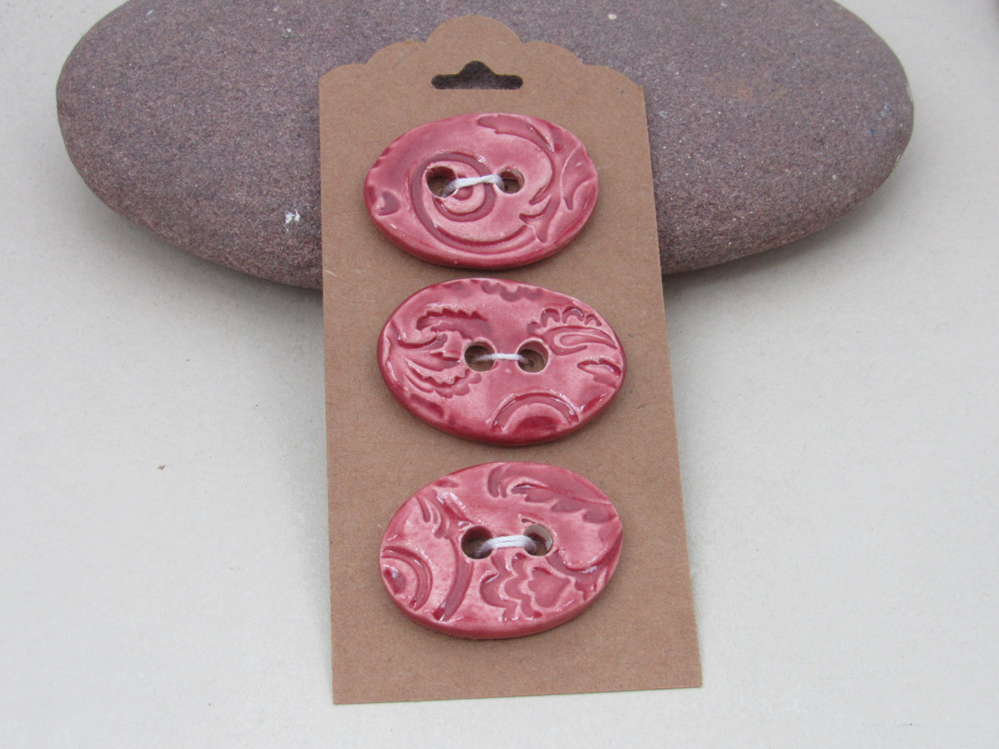 Trio of Medium Oval Brocade Pattern Buttons