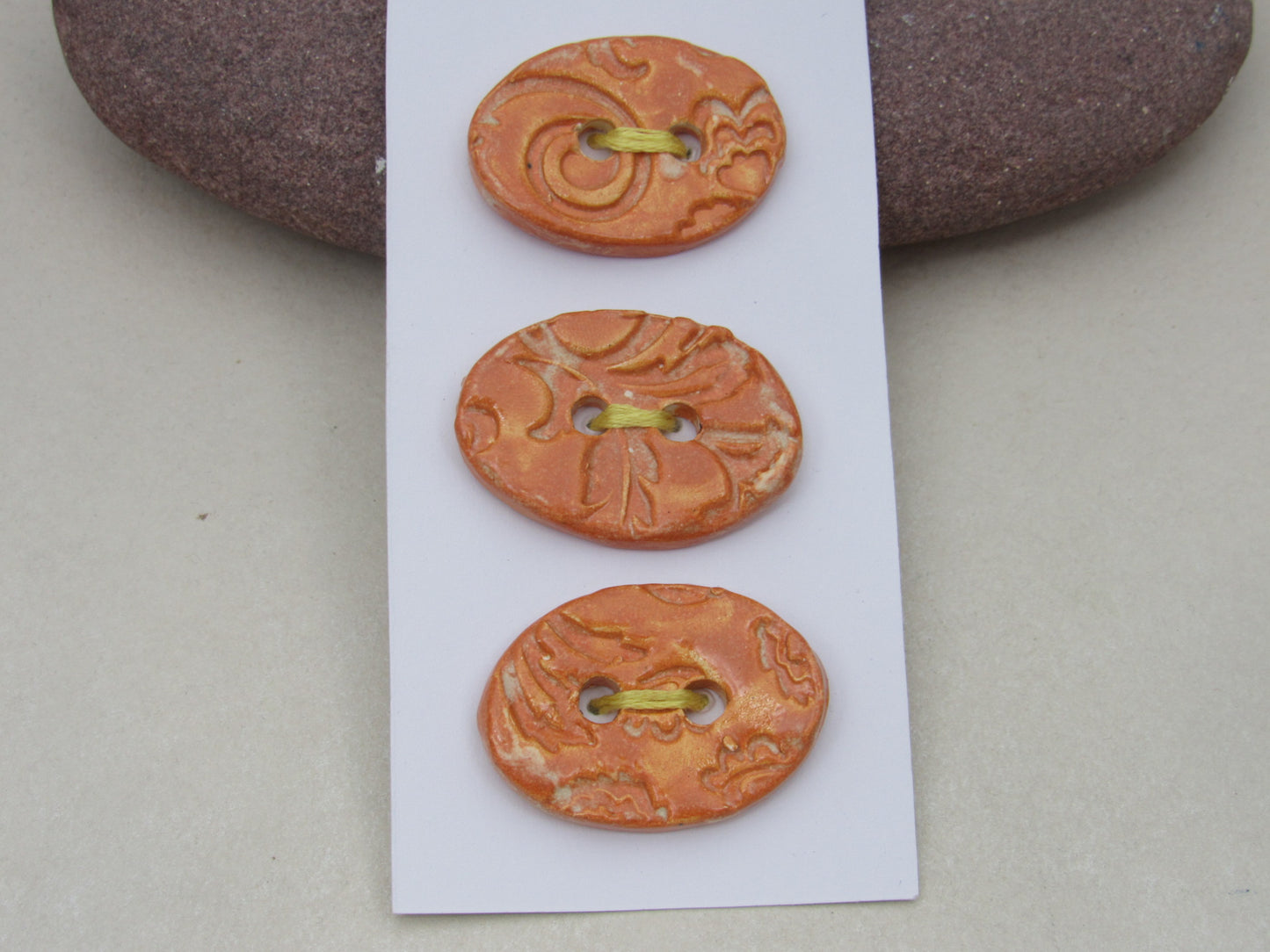 Trio of Medium Oval Brocade Pattern Buttons