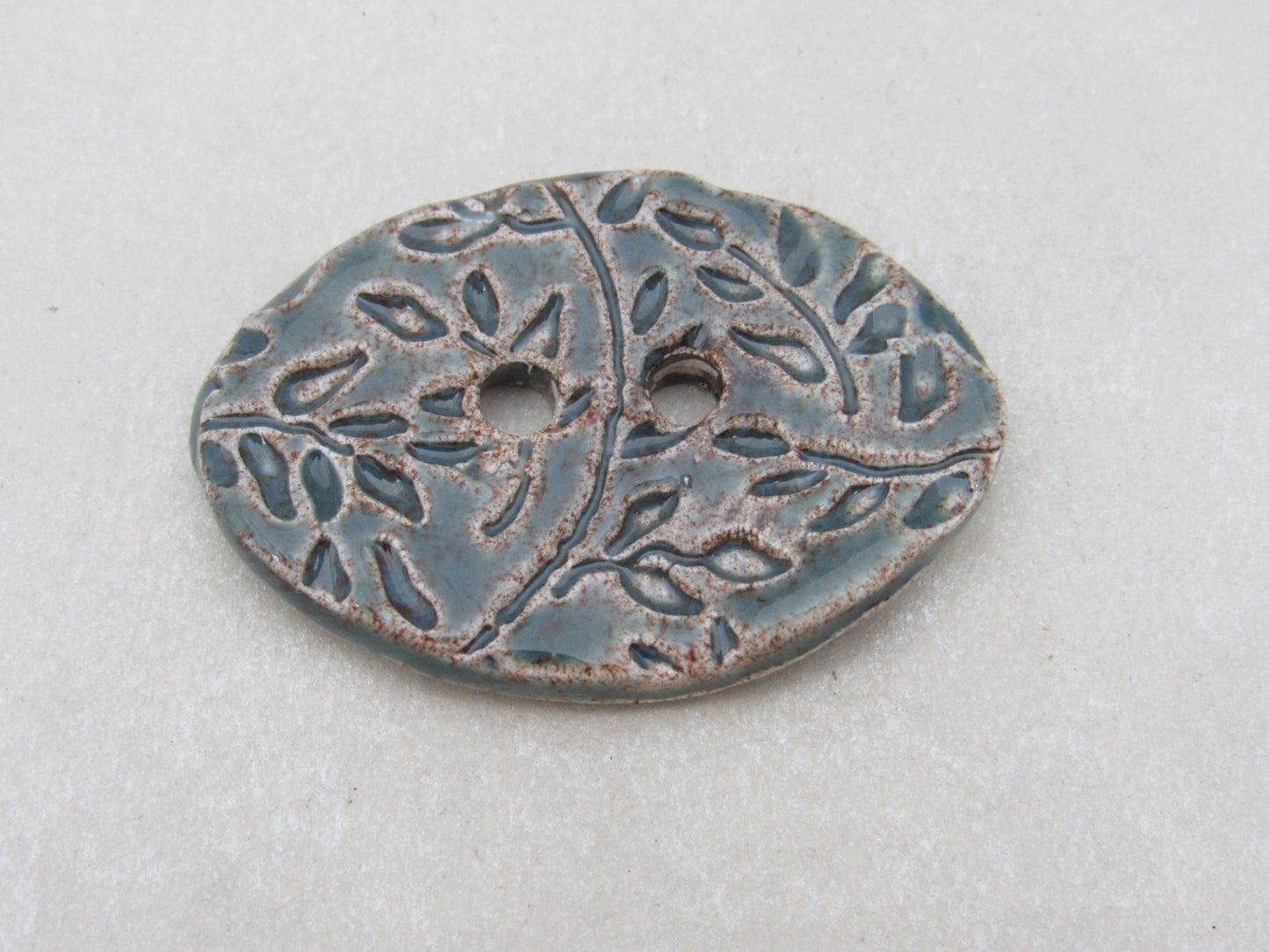 Large Sprig Pattern Oval Handmade Ceramic Button