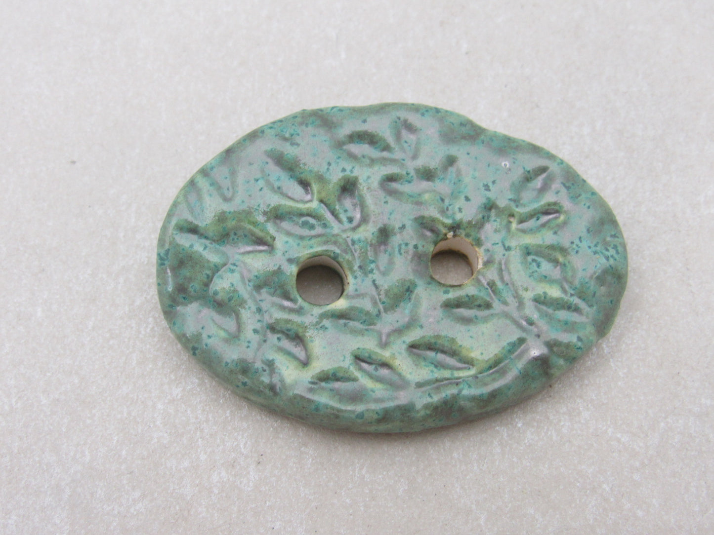 Large Sprig Pattern Oval Handmade Ceramic Button