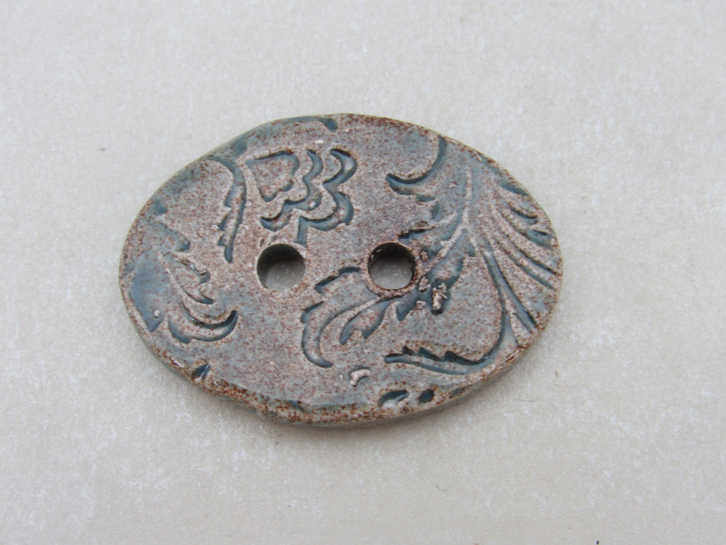 Large Brocade Pattern Oval Handmade Ceramic Button