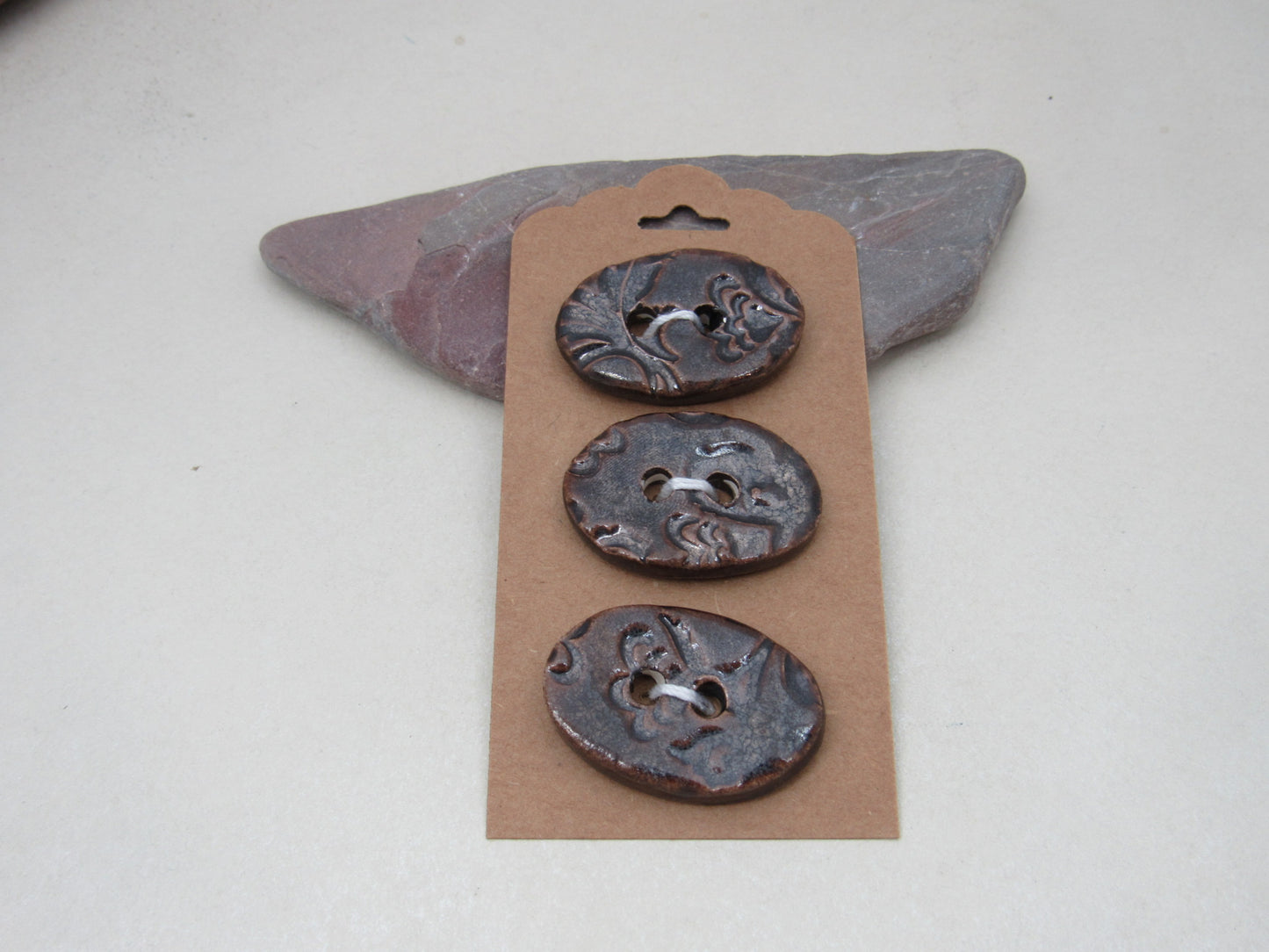 Trio of Medium Oval Brocade Pattern Buttons