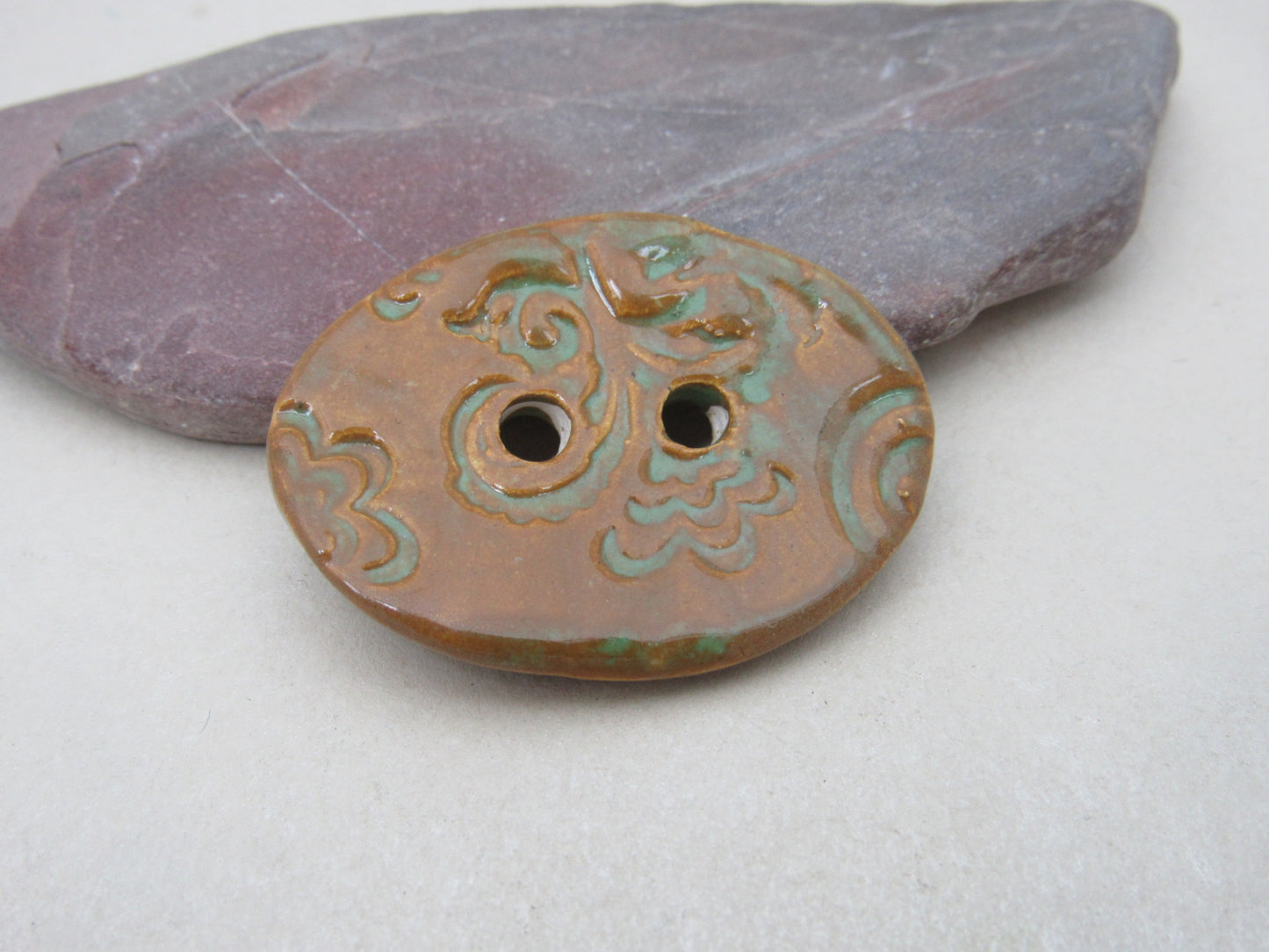 Large Brocade Pattern Oval Handmade Ceramic Button