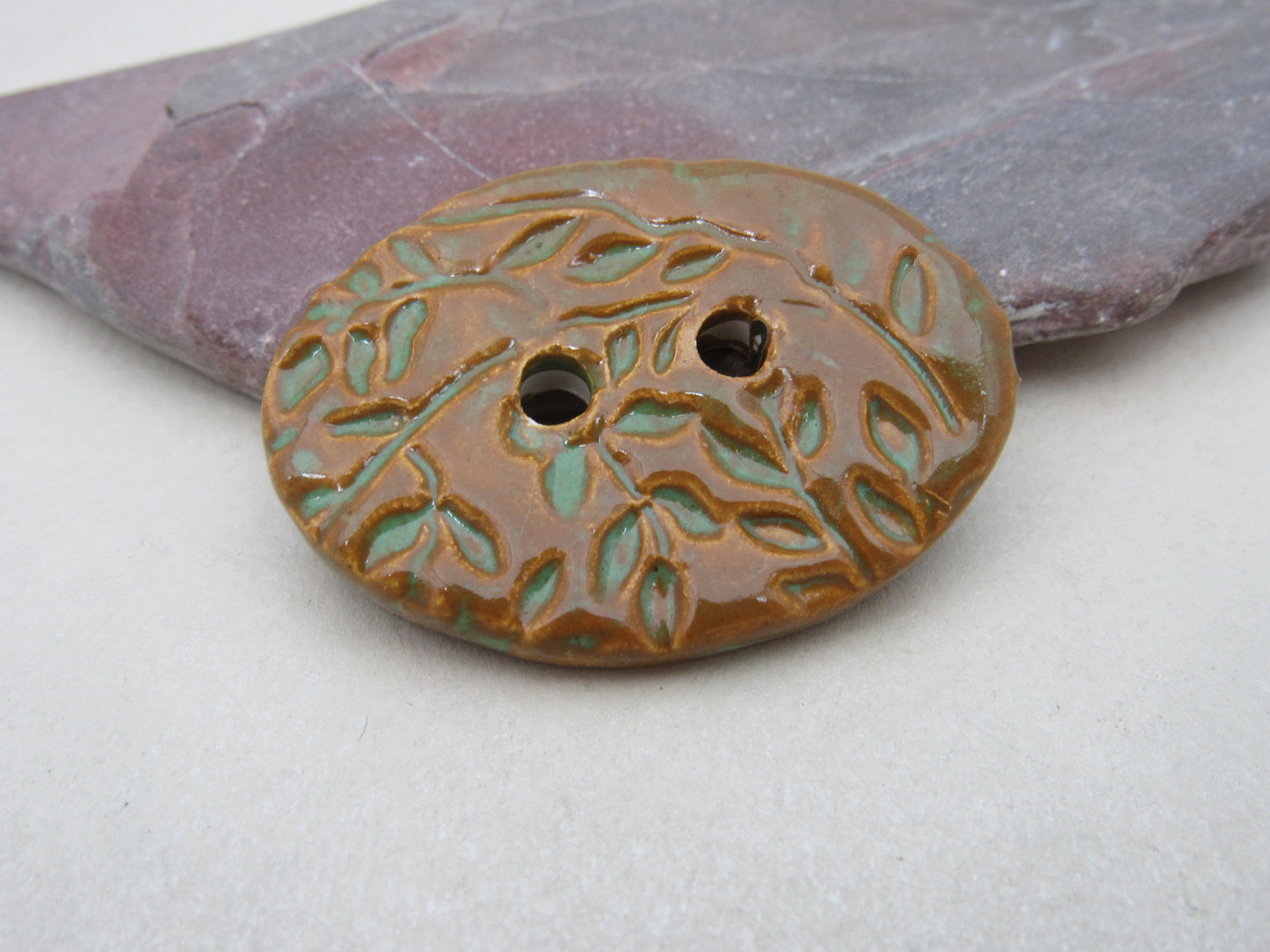 Large Sprig Pattern Oval Handmade Ceramic Button