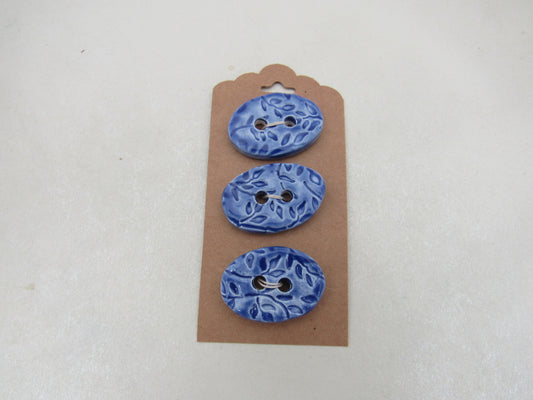 Wholesale Trio Medium Sprig Texture Oval Ceramic Buttons