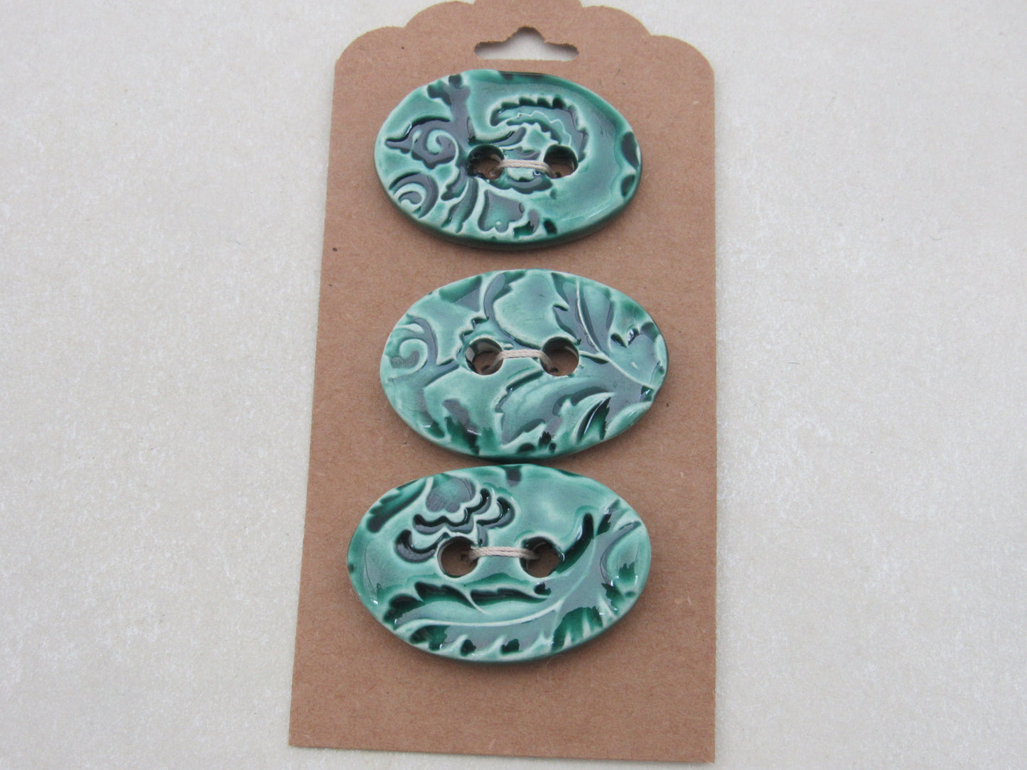 Wholesale Trio Medium Brocade Texture Oval Ceramic Buttons
