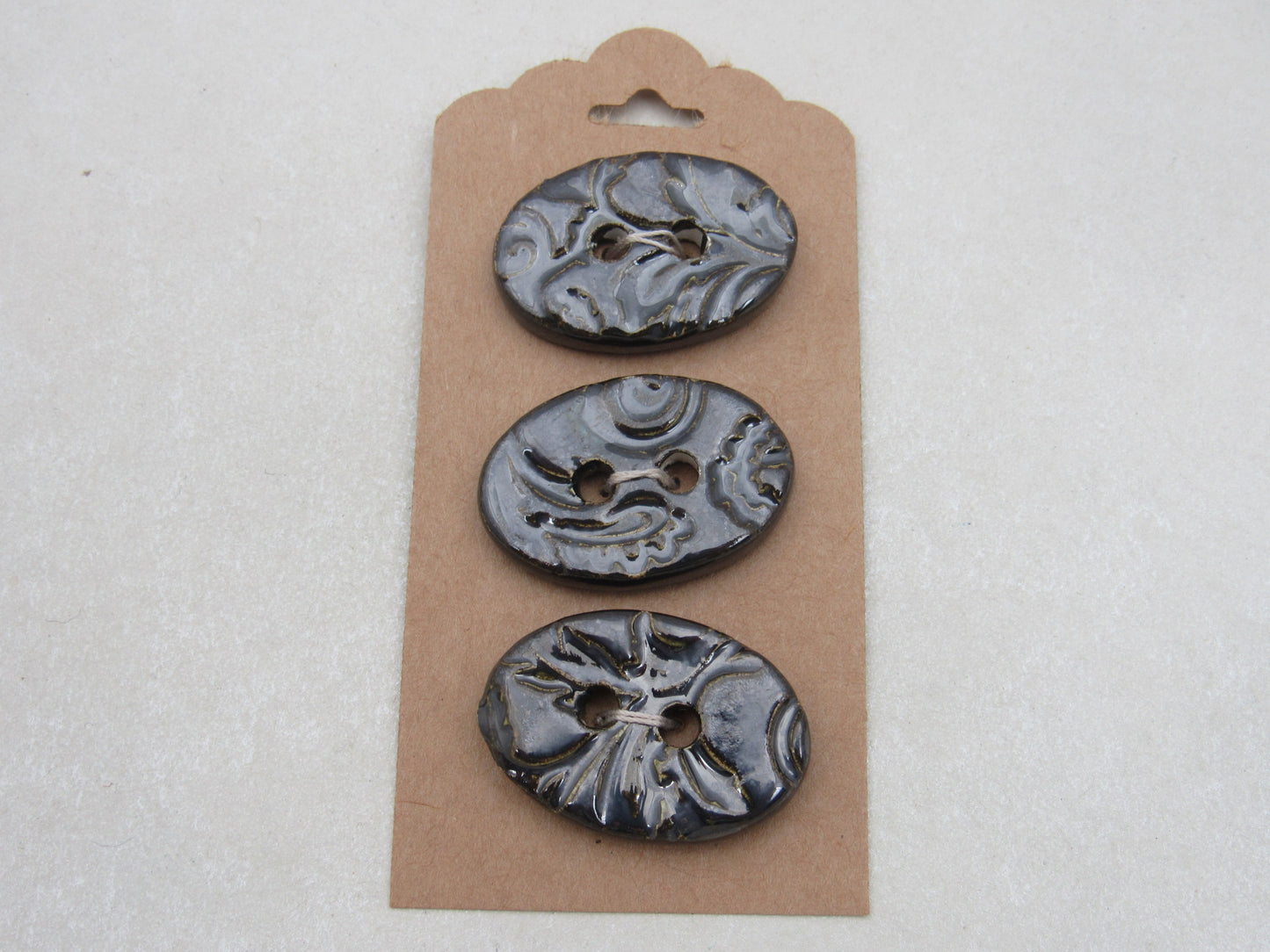 Wholesale Trio Medium Brocade Texture Oval Ceramic Buttons
