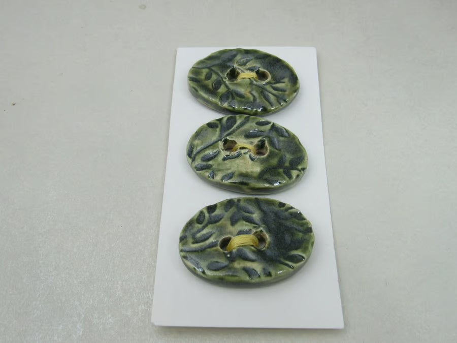 Trio of Medium Oval Sprig Pattern Ceramic Buttons
