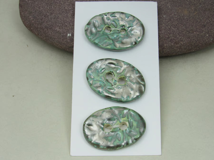 Trio of Medium Oval Sprig Pattern Ceramic Buttons