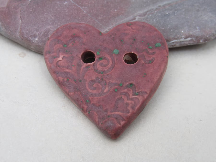 Medium Brocade Texture Heart Shaped Ceramic Button
