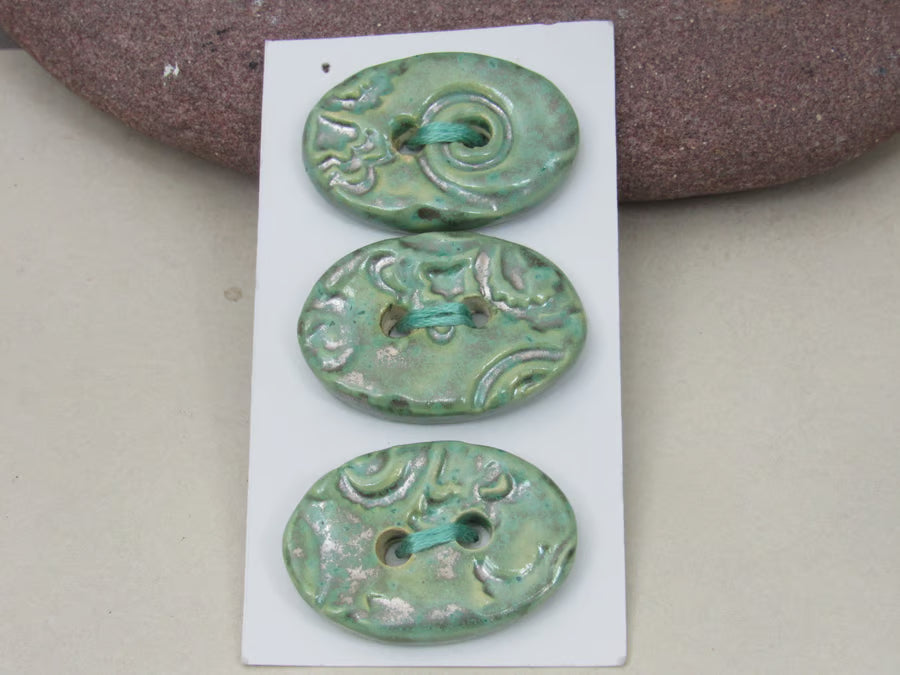 Trio of Medium Oval Brocade Pattern Buttons