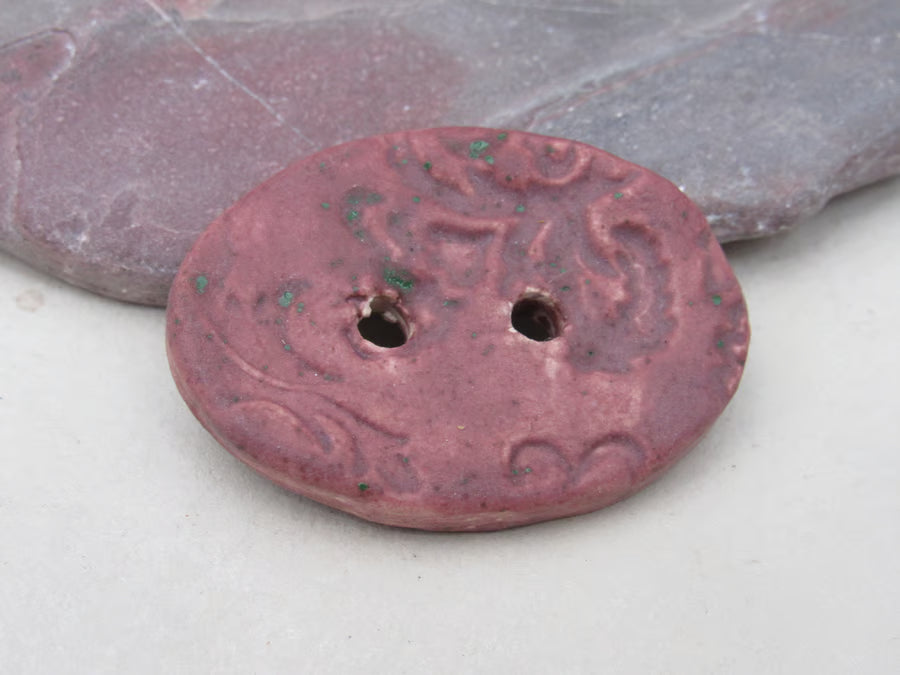 Large Brocade Pattern Oval Handmade Ceramic Button