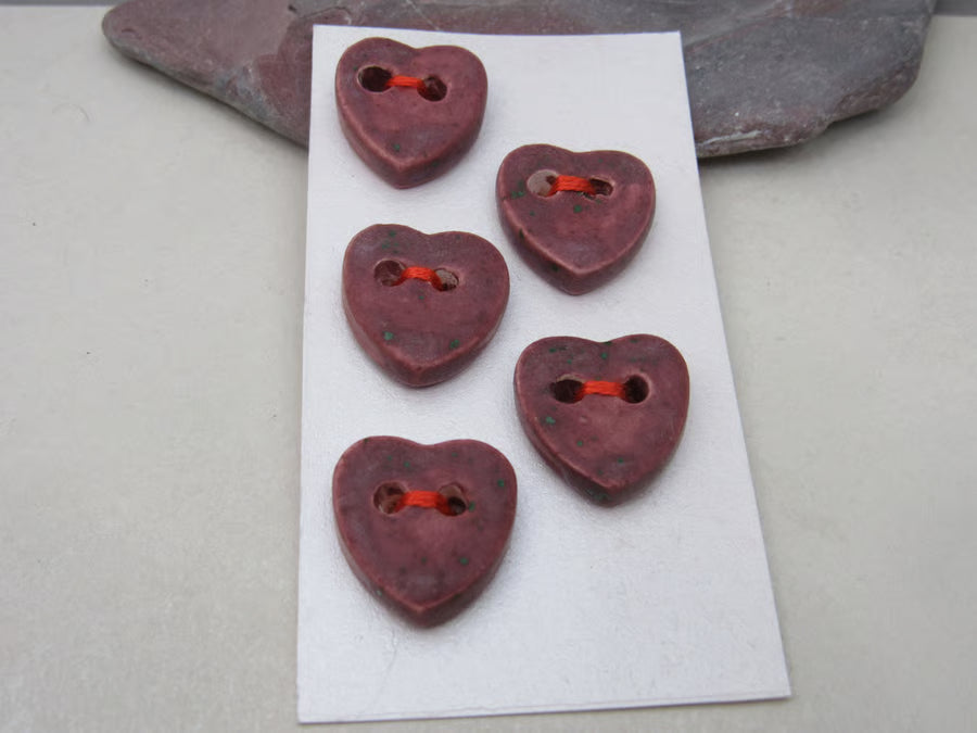 5 Small Heart Ceramic Buttons