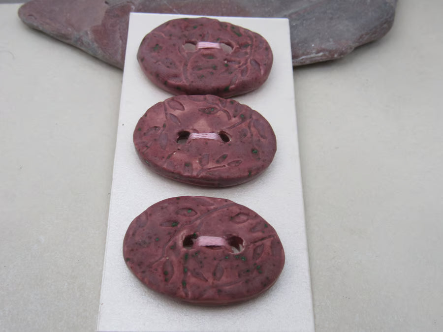 Trio of Medium Oval Sprig Pattern Ceramic Buttons