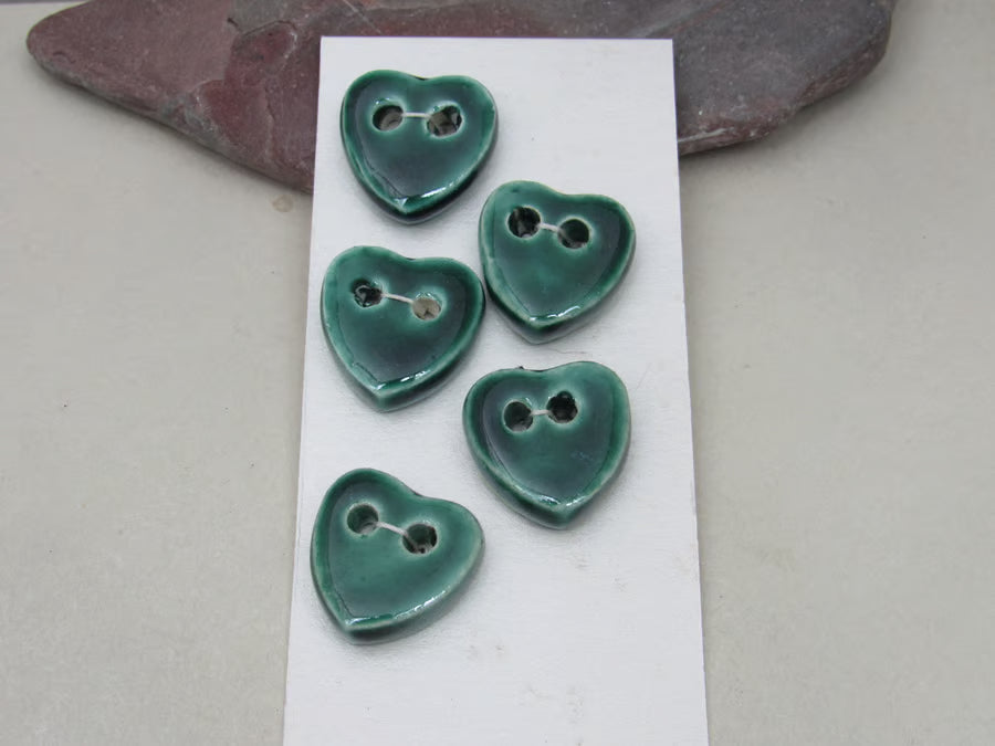 5 Small Heart Ceramic Buttons