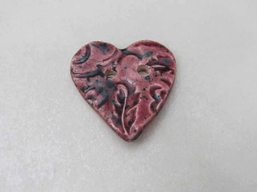 Medium Brocade Texture Heart Shaped Ceramic Button