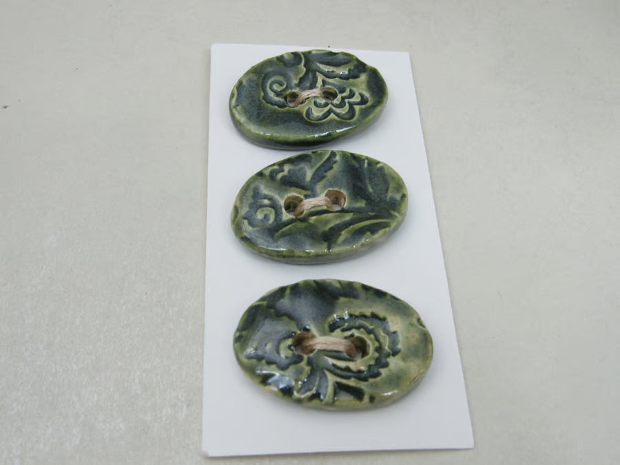 Trio of Medium Oval Brocade Pattern Buttons