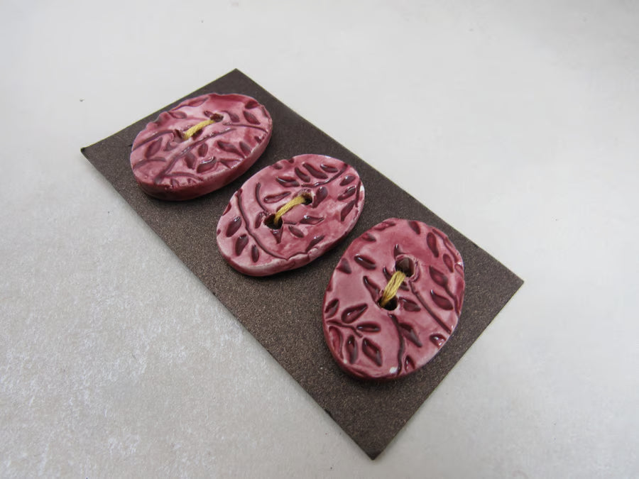 Trio of Medium Oval Sprig Pattern Ceramic Buttons