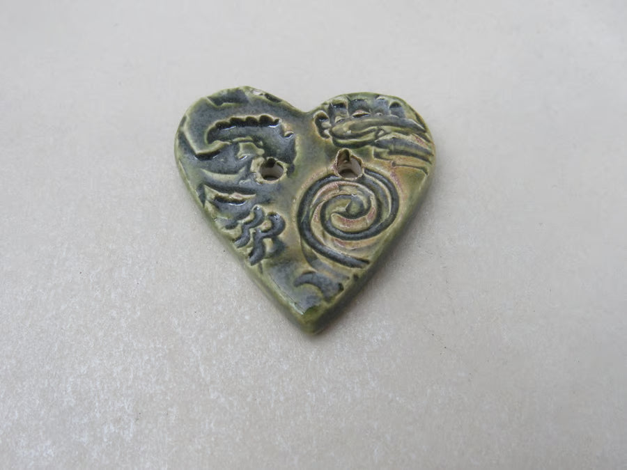 Medium Brocade Texture Heart Shaped Ceramic Button