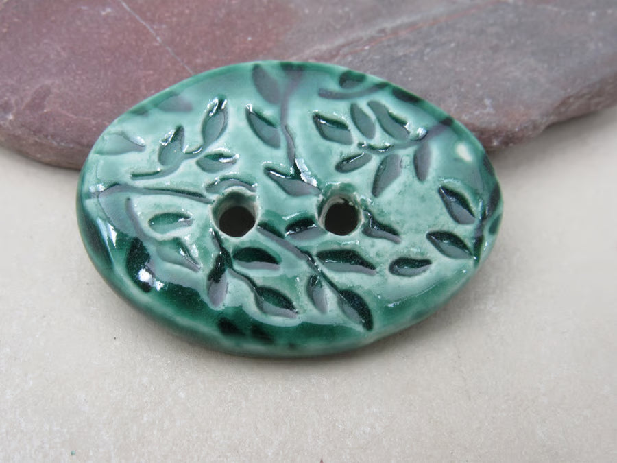 Large Sprig Pattern Oval Handmade Ceramic Button