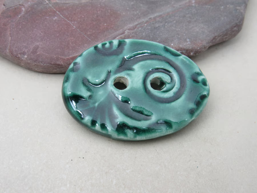 Large Brocade Pattern Oval Handmade Ceramic Button