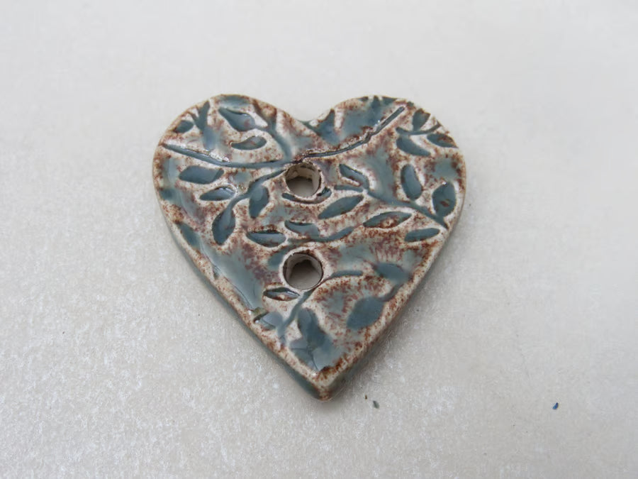 Medium Leaf Sprig Texture Heart Shaped Ceramic Button