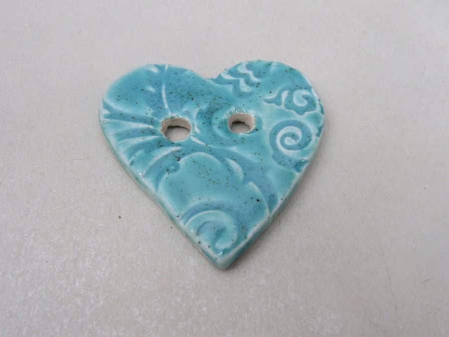 Medium Brocade Texture Heart Shaped Ceramic Button