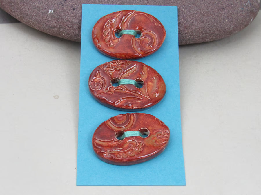 Trio of Medium Oval Brocade Pattern Buttons