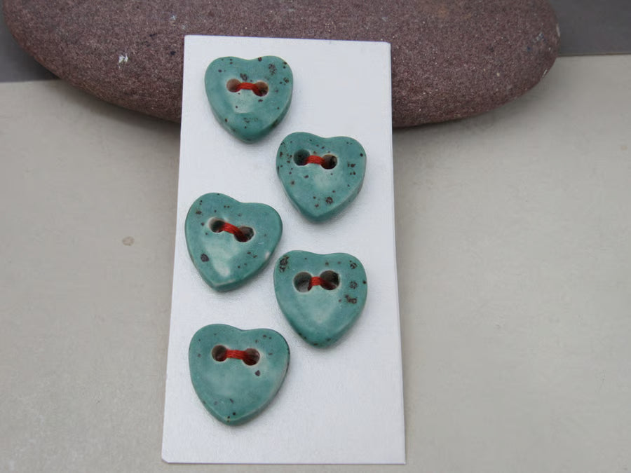 5 Small Heart Ceramic Buttons