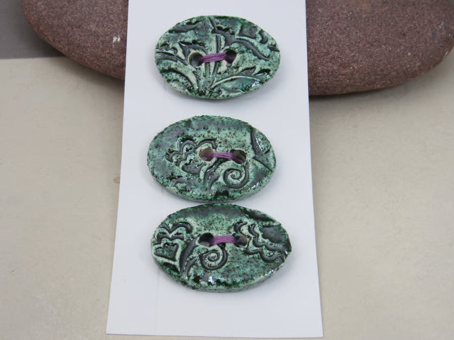 Trio of Medium Oval Brocade Pattern Buttons