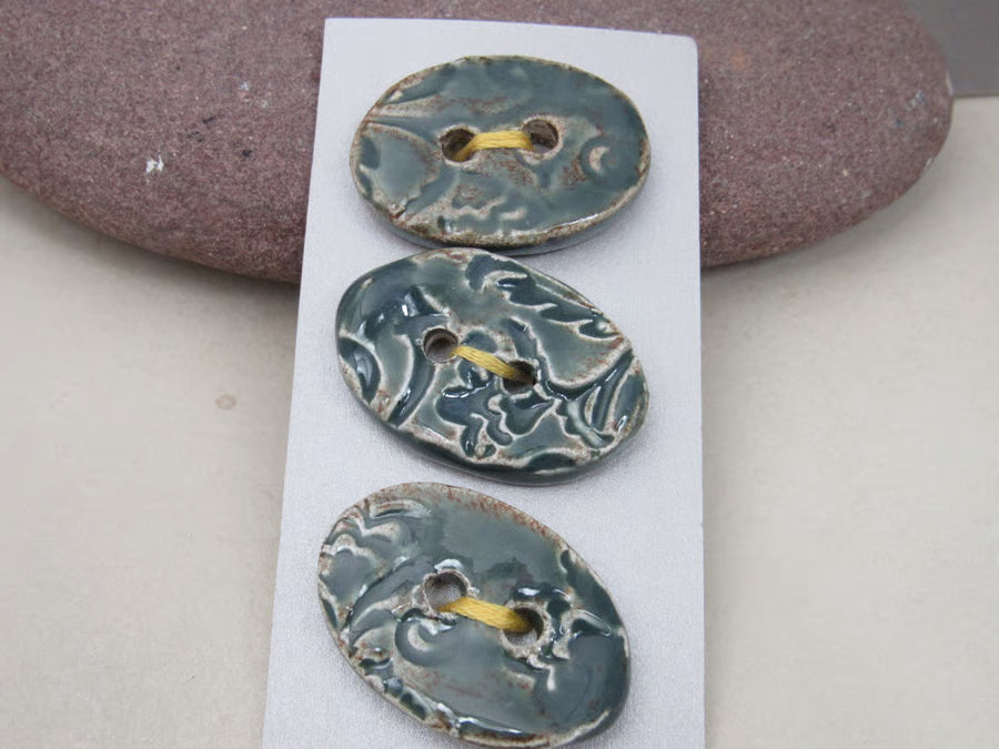 Trio of Medium Oval Brocade Pattern Buttons