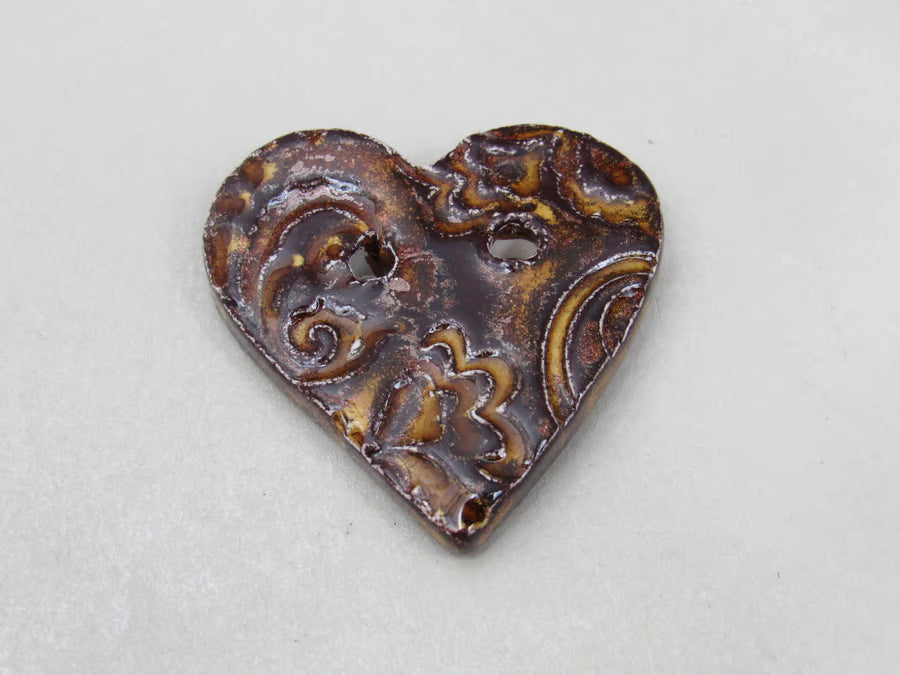 Medium Brocade Texture Heart Shaped Ceramic Button