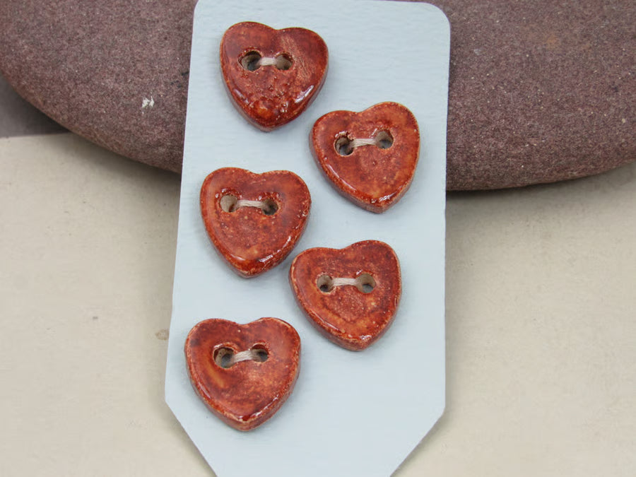 5 Small Heart Ceramic Buttons