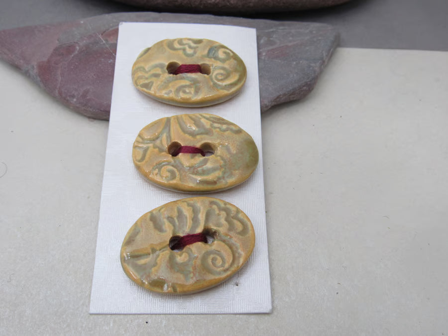 Trio of Medium Oval Brocade Pattern Buttons