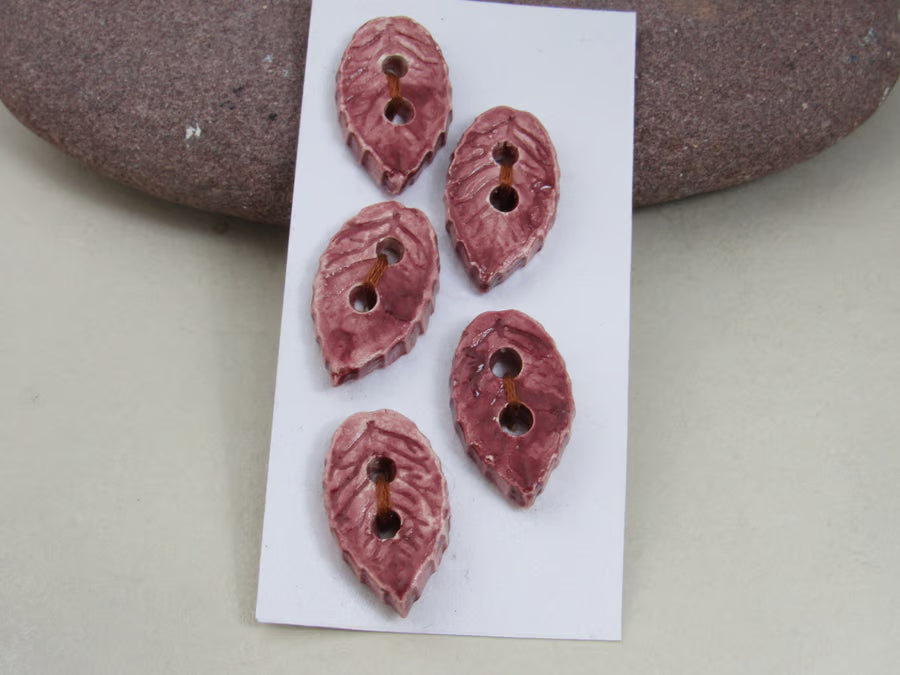 5 Small Leaf Ceramic Buttons
