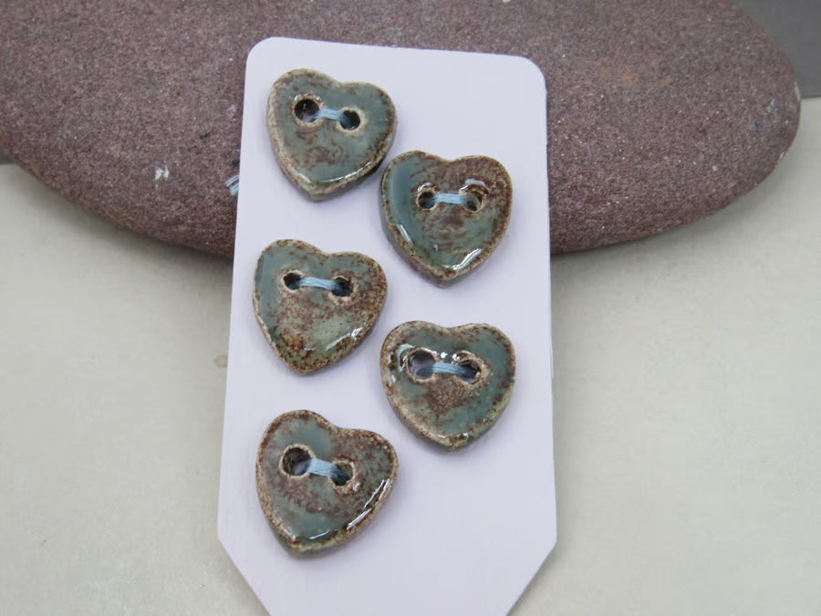 5 Small Heart Ceramic Buttons