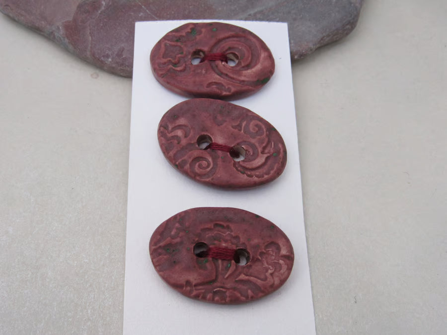 Trio of Medium Oval Brocade Pattern Buttons