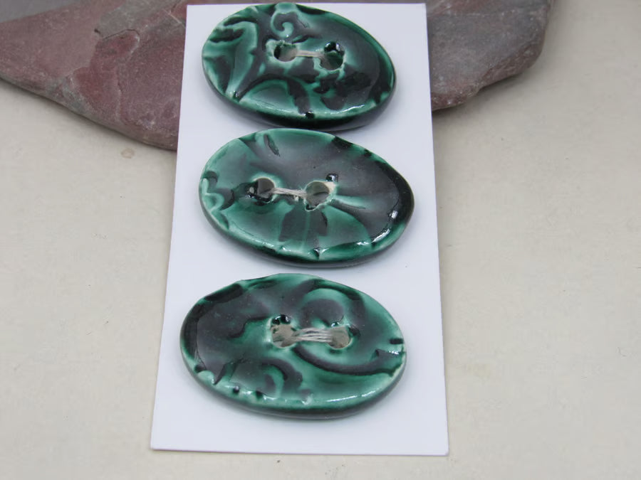 Trio of Medium Oval Brocade Pattern Buttons