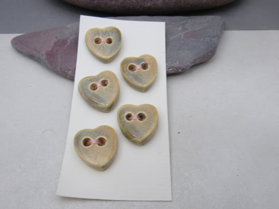 5 Small Heart Ceramic Buttons