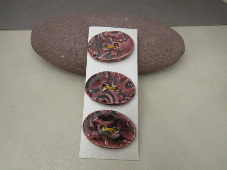 Trio of Medium Oval Brocade Pattern Buttons