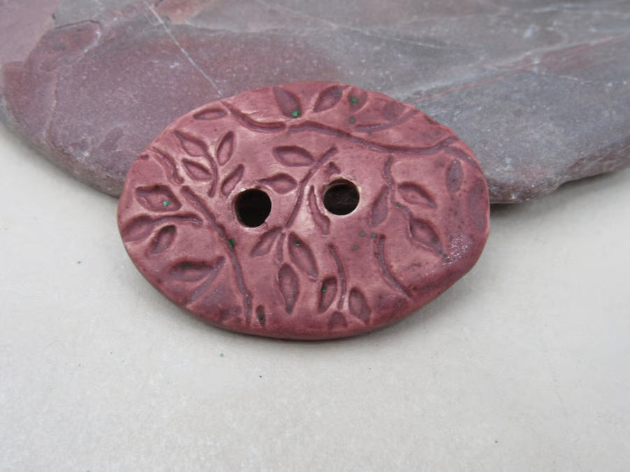 Large Sprig Pattern Oval Handmade Ceramic Button
